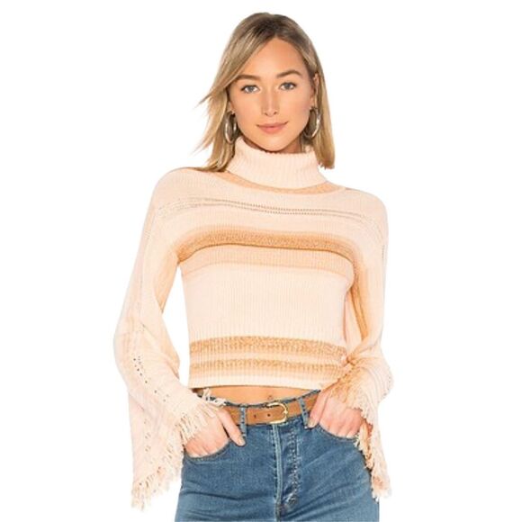 Free People boho jamgirl pumpkinpatch bellsleeve w fringe cropped Sweater XS - Picture 1 of 16